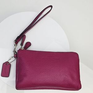 Coach Double Corner Zip Wristlet Pink Leather Wristlet Clutch